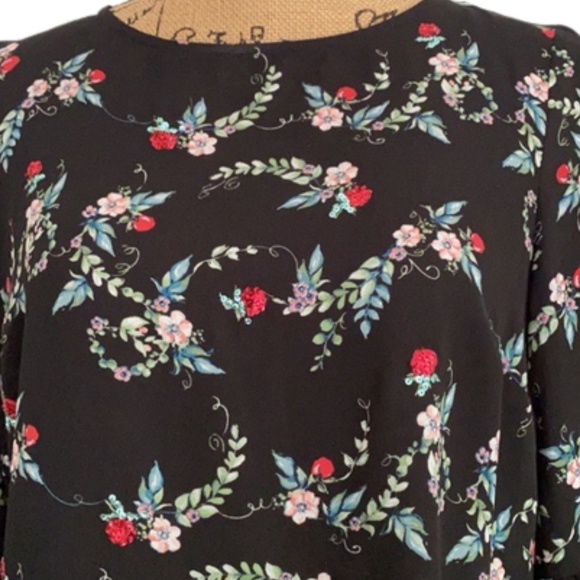 DISNEY' Snow White Collection by LC Lauren Conrad Top Peasant Floral Black XS M - Picture 7 of 10